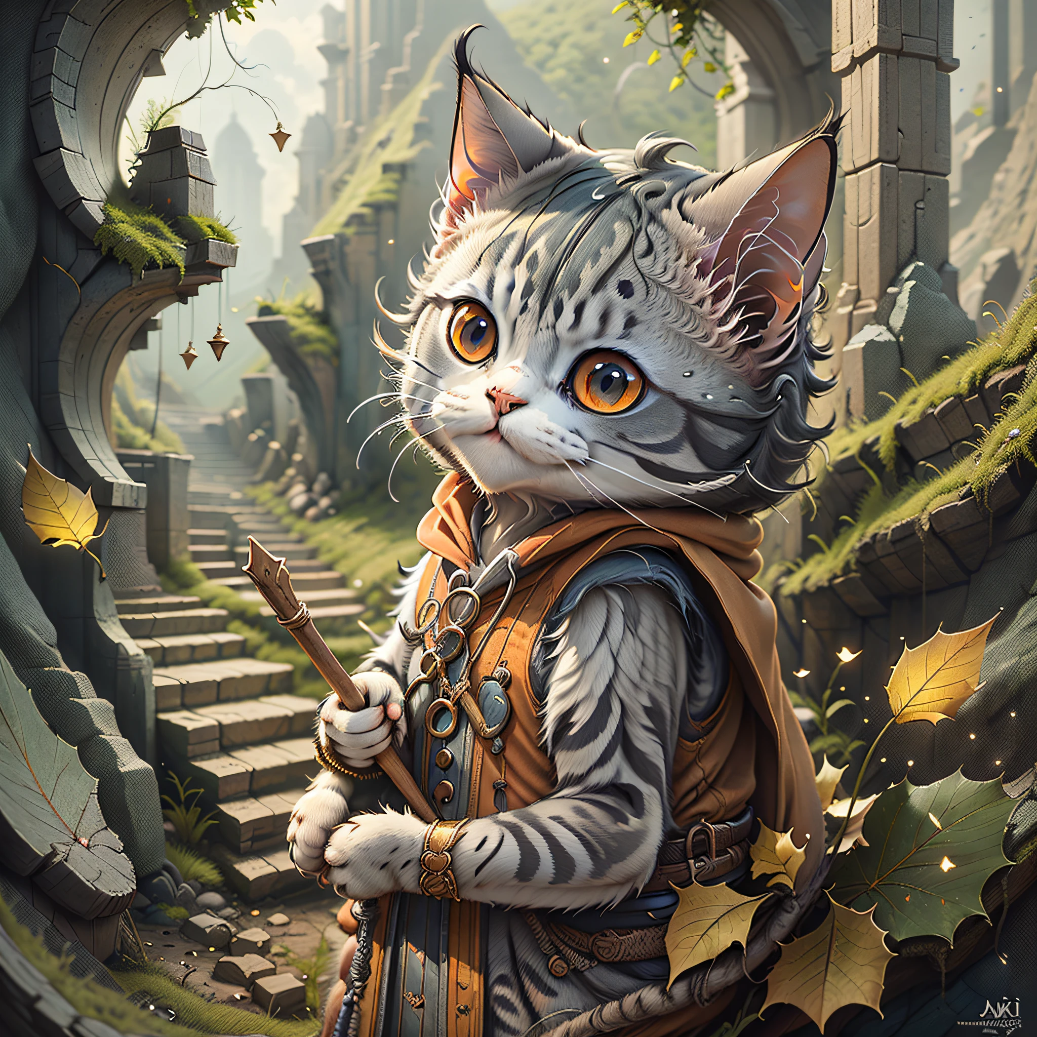 RPG 僧侣装扮猫, 可爱的 detailed digital art, 可爱的数字绘画, 服装绘景, 可爱的, 写实的幻想插画, hyper现实幻想艺术, 美丽的数字艺术, 精美细致的艺术, Magali Villeneuve 平面艺术家, 现实幻想艺术, 高度精细的 4k 数字艺术, 2D 精细数字幻想艺术, Behance 幻想艺术