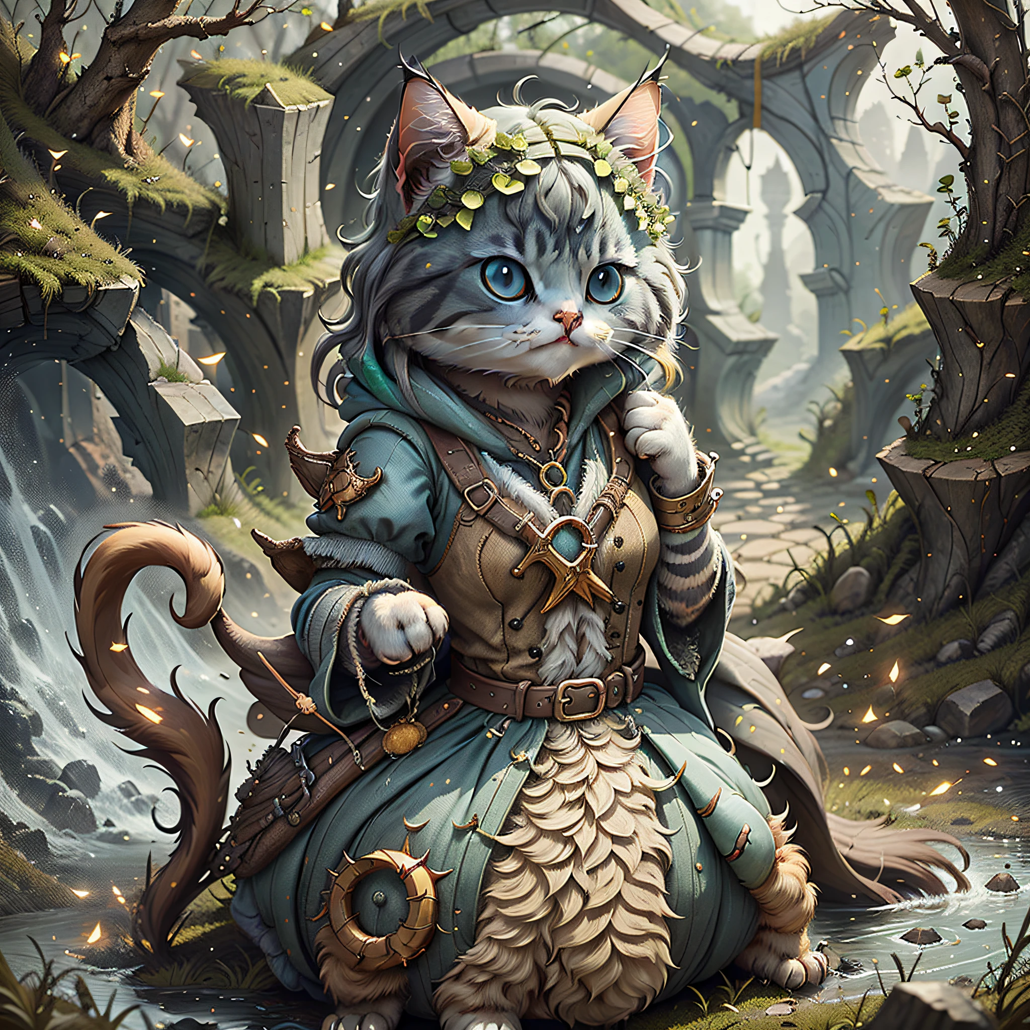 cat costumed bard role-playing game, cute detailed digital art, adorable digital painting, matte fantasy painting, cute, realistic fantasy illustration, hyperrealistic fantasy art, cute digital art, cute detailed art, Magali Villeneuve graphic artist, realistic fantasy art, highly detailed 4k digital art, 2D detailed digital fantasy art, Behance fantasy art