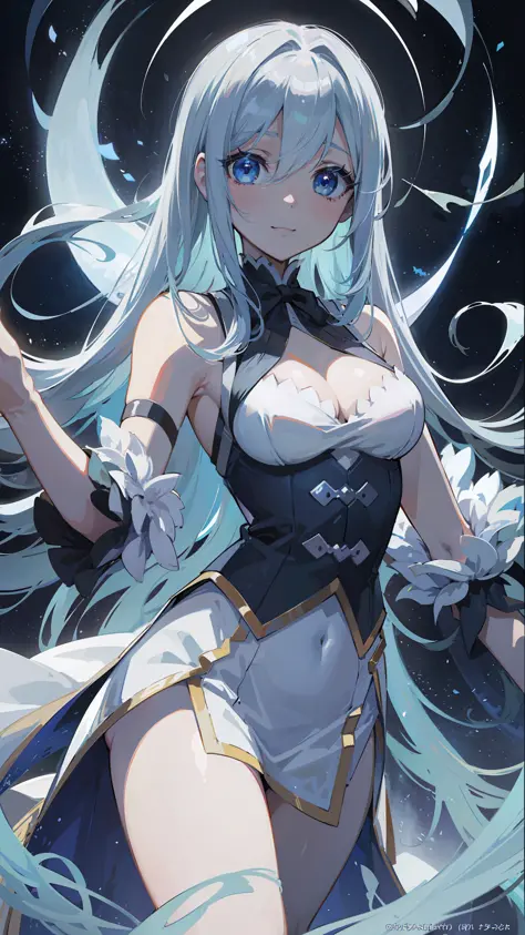((Best Quality, 8K, Best Masterpiece)) Anime characters with long gray hair and blue eyes, Anime visuals of young women, Today's featured anime stills, God of White Hair, official art, cute girl anime visuals, Popular isekai anime, Tsuaii, Marisa Kirigami,...