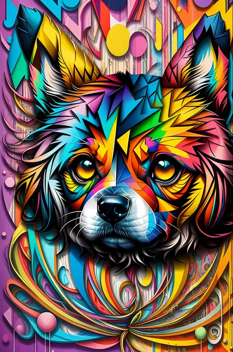 (dog), Eduardo Kobra padding ,wall PORTRAIT geometric multidimensional, art, chibi,
yang08k, beautiful, colorful,
masterpieces, ...