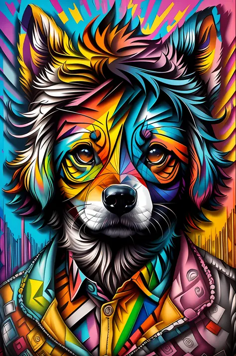 (dog), Eduardo Kobra padding ,wall PORTRAIT geometric multidimensional, art, chibi,
yang08k, beautiful, colorful,
masterpieces, ...