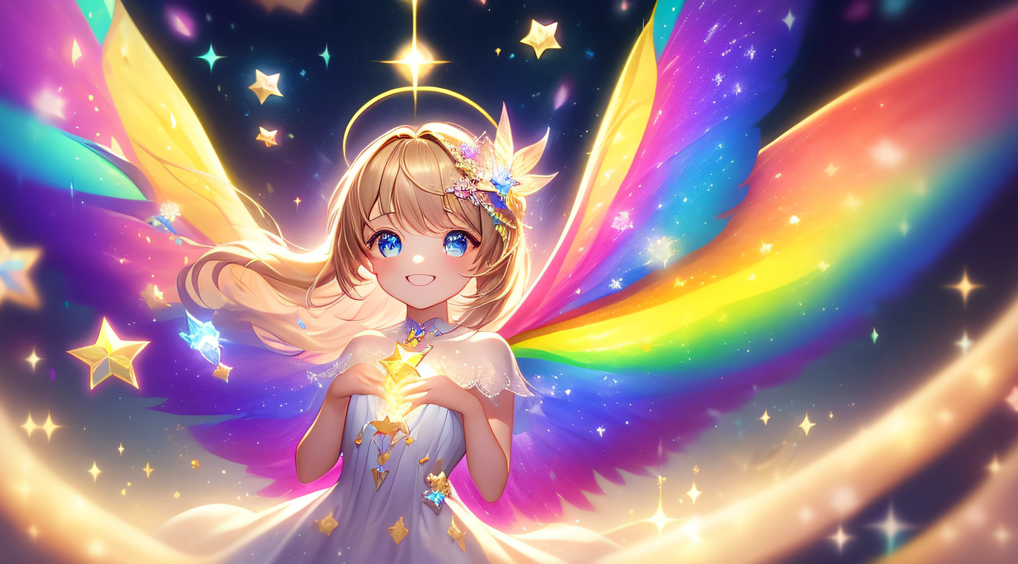 Favorite child, eye, love, eyes with twinkling stars, sparkling eyes, sparkling hearts, symmetrical fairy wings, beautiful smile, magic, mysterious worldview, spirituality, rainbow, tenderness, sparkling light, sparkle, fantasy