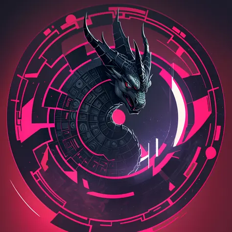 A logo with a ring as a whole, the outer circle resembles the back of a black dragon, domineering, cyberpunk --auto --s2