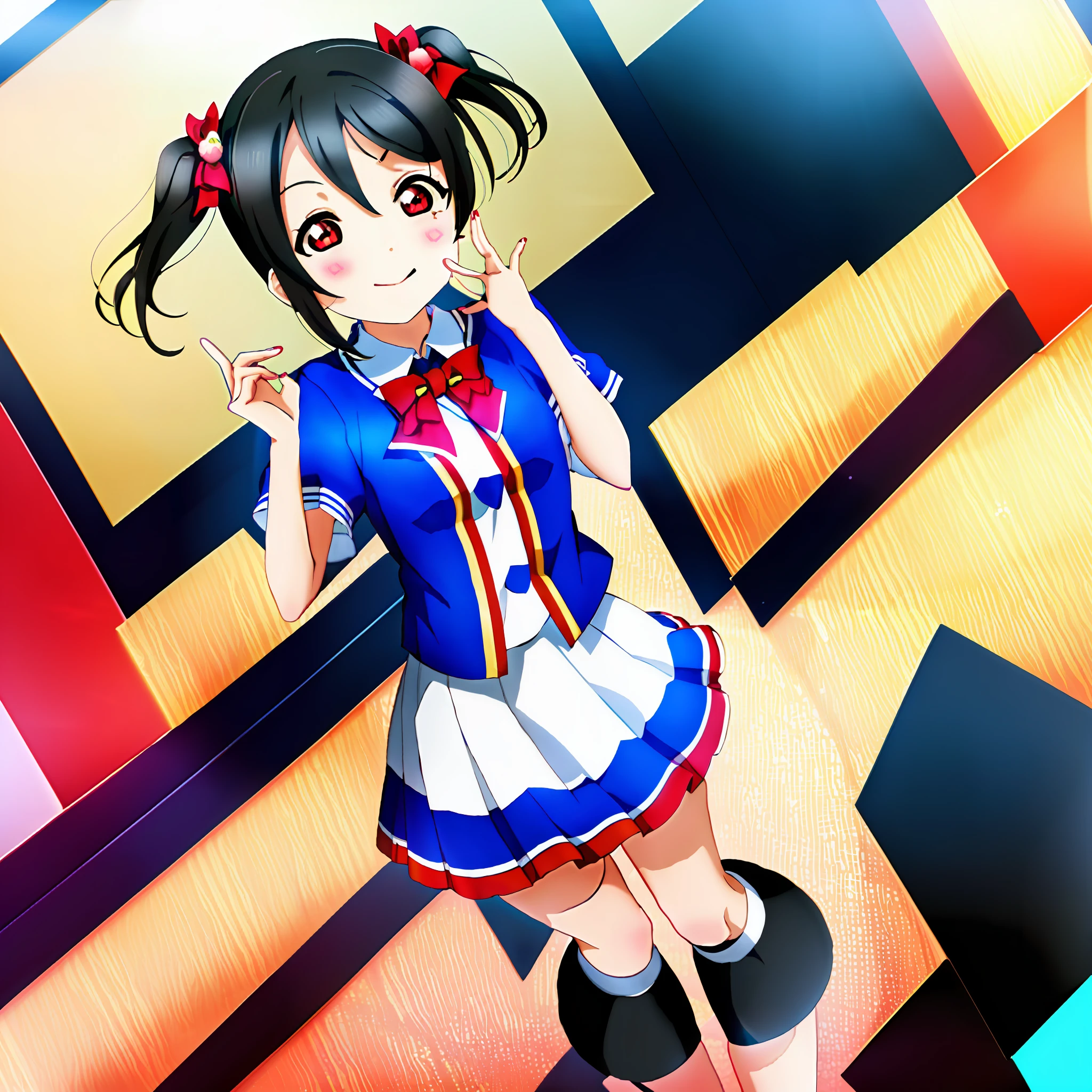 1 chica, solo,(mejor calidad),(obra maestra:1.1),nico yazawa ,(Uniforme escolar:1.4),vestido, mirando_en_espectador, cuello_cinta, lindo, piel facial clara,