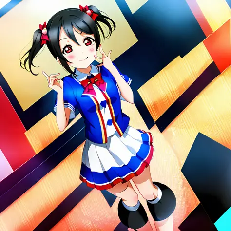 1girl, solo,(best quality),(masterpiece:1.1),yazawa nico ,(school uniform:1.4),dress, looking_at_viewer, neck_ribbon, cute, clea...