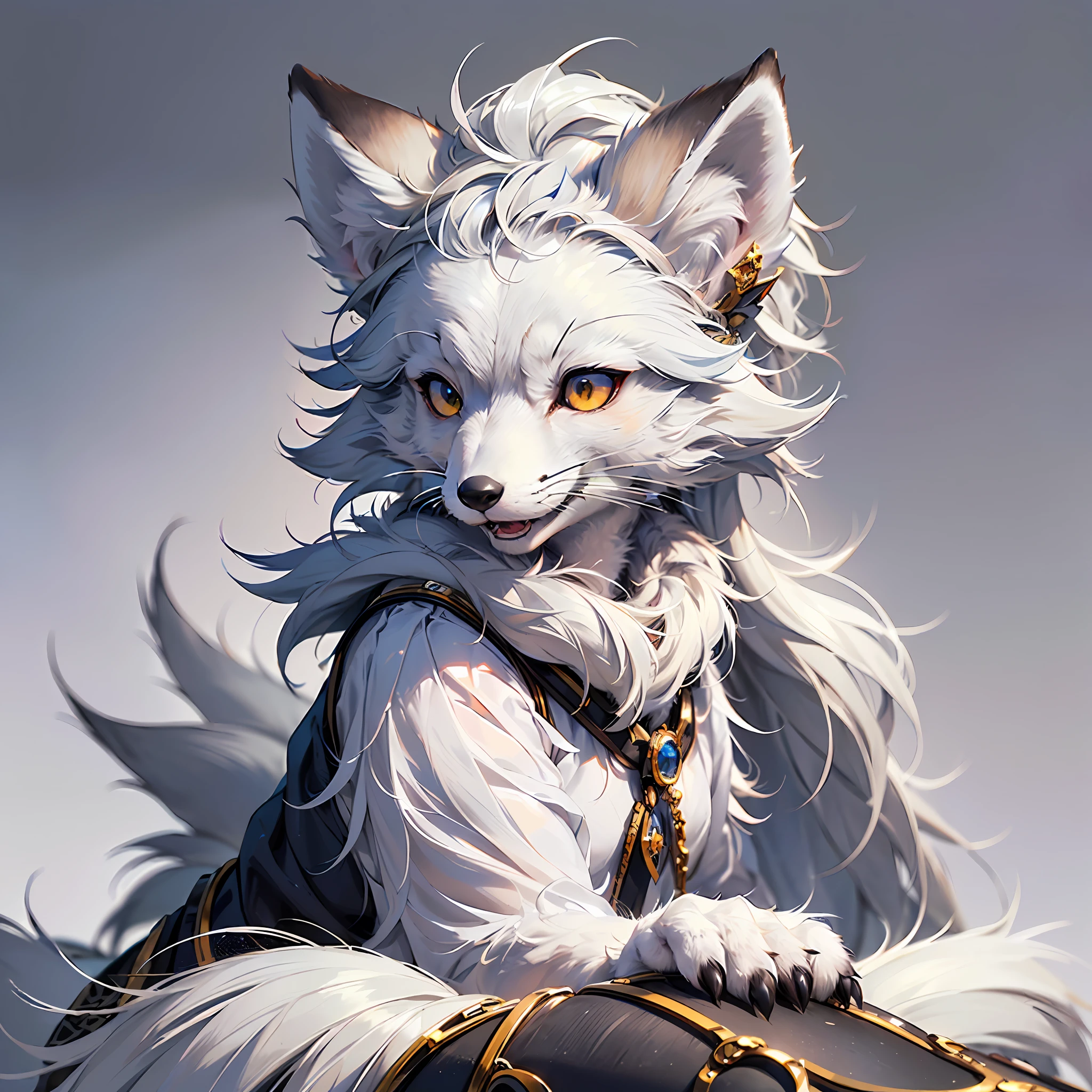 (Best Quality), (Masterpiece), ((Solitary)), (Ultra Detailed), (Furry), Furry, (Male Arctic Fox: 1.5), (Grey Skin: 1.3), (Fluffy Tail: 1.2), Character Focus, (Golden Eyes), (Arctic Fox's Paws), (Grey Ears), Sharp Focus, (Furry Animal Ears)