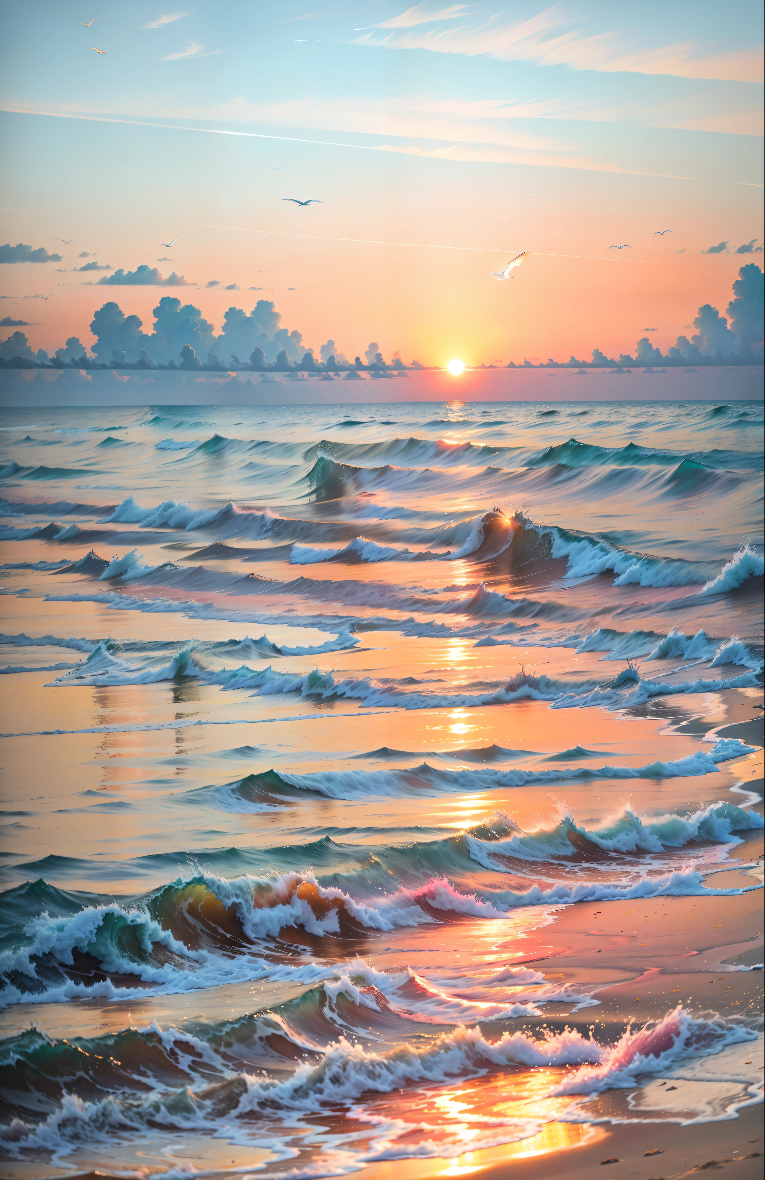 An absolutely mesmerizing sunset on the beach, with a mix of orange 