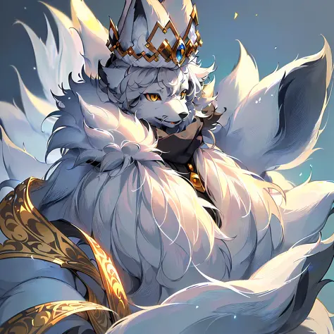 (Best Quality), (Masterpiece), ((Solitary)), (Ultra-detailed), (Furry), (Furry, (Male Arctic Fox: 1.5), (Grey Skin: 1.3), (Fluffy Tail: 1.2), Character Focus, (Golden Eyes), (Arctic Fox's Paws), (Grey Ears), Sharp Focus, (Furry Animal Ears), ((Wearing a Cl...