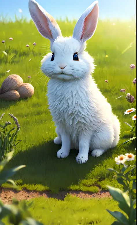 ((masterpiece, best quality)), soil, animal ears, fluffy rabbit, rabbit ears, looking at the viewer, grass, outdoors, whole body...