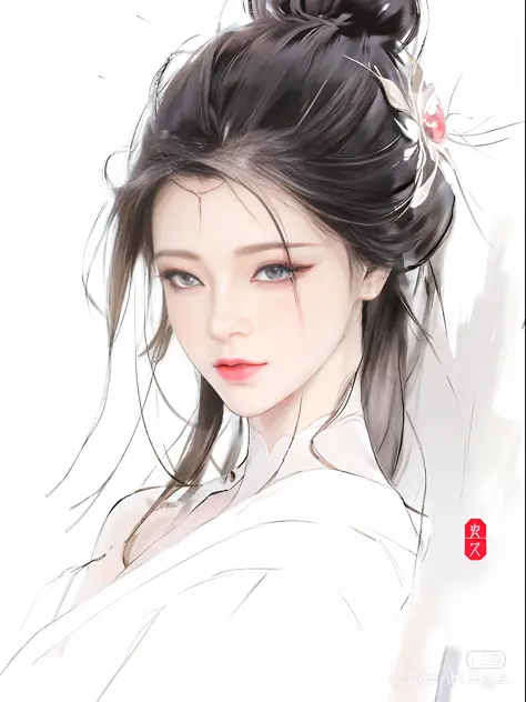 Close-up of a woman with hair tied in a bun, beautiful character painting, beautiful anime portrait, palace, girl in hanbok, Zho...