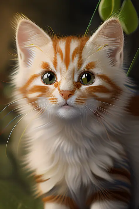 Kitten, Fluffy, Award-winning work, written in pencil, smooth lines, extremely detailed, realistic, post-processing, intricate, ...