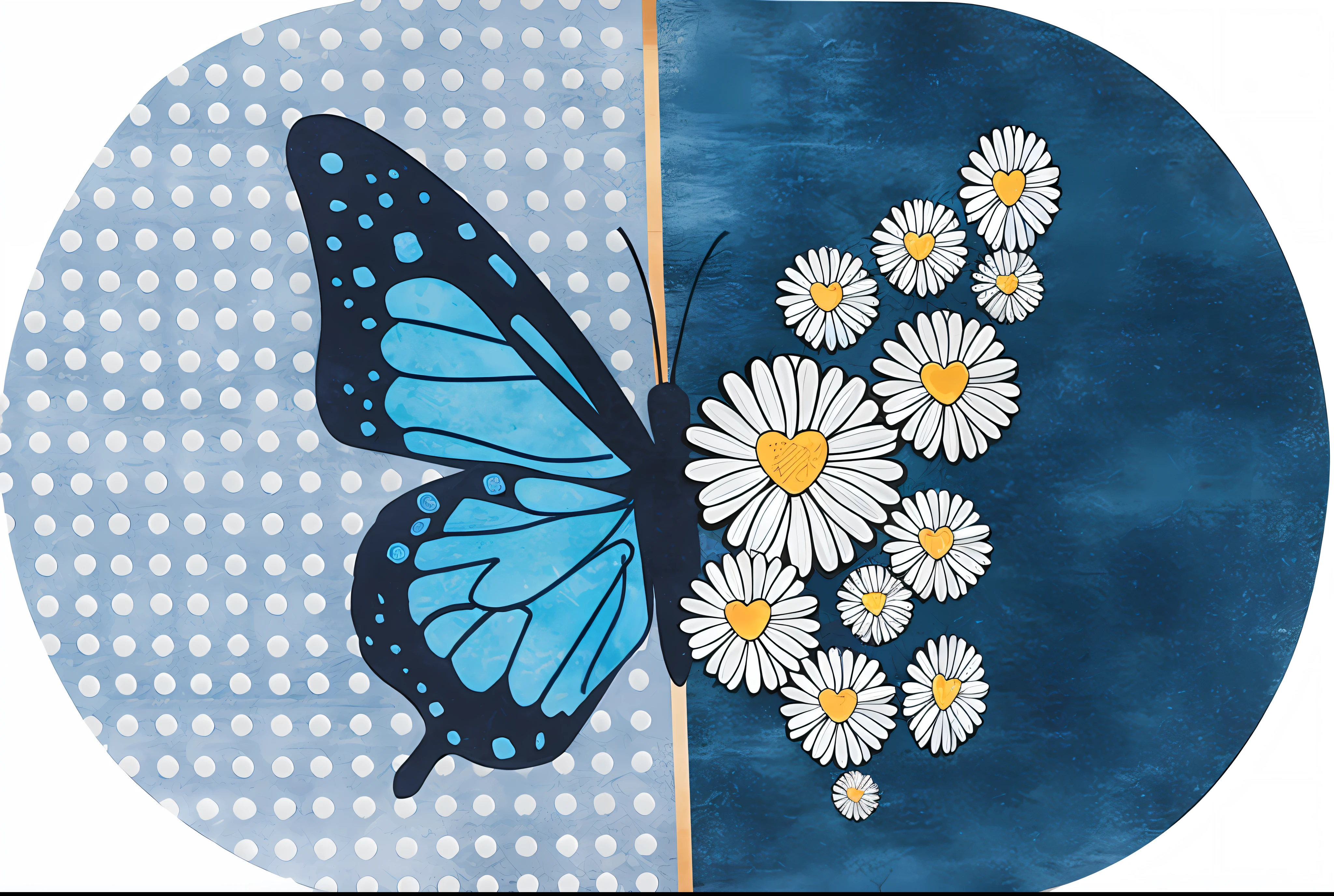 there is a blue butterfly with white flowers on it flowers and