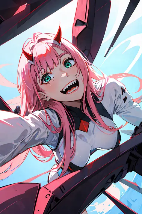 Happy face, smile, Green eyes, Zero two