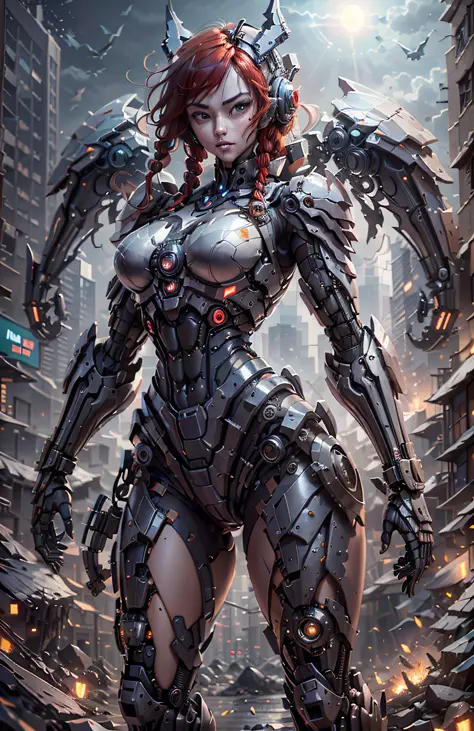 (Best Quality)), ((Masterpiece)), (Very Detailed: 1.3), 3D, Beautiful cyberpunk woman, batman cosplay, sci-fi technology, HDR (H...