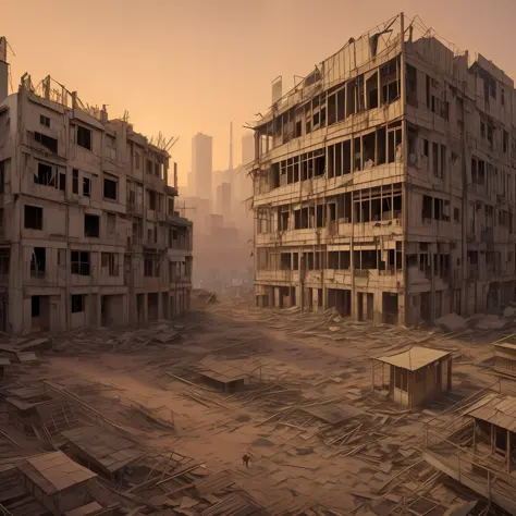 Super realistic view of São Paulo Brazil in a post apocalyptic scenario, golden hour, 8k, hdr, one side rich and the other extremely poor, photography, perfect, perfect lighting