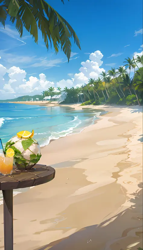 In a beachfront setting, beach setting, pleasant cozy atmosphere, close to the beach, wonderful masterpiece, cozy atmosphere, beautiful surroundings, outdoor setting, summer, summer morning, cozy environment, cool glasses filled with iced carbonated drinks...