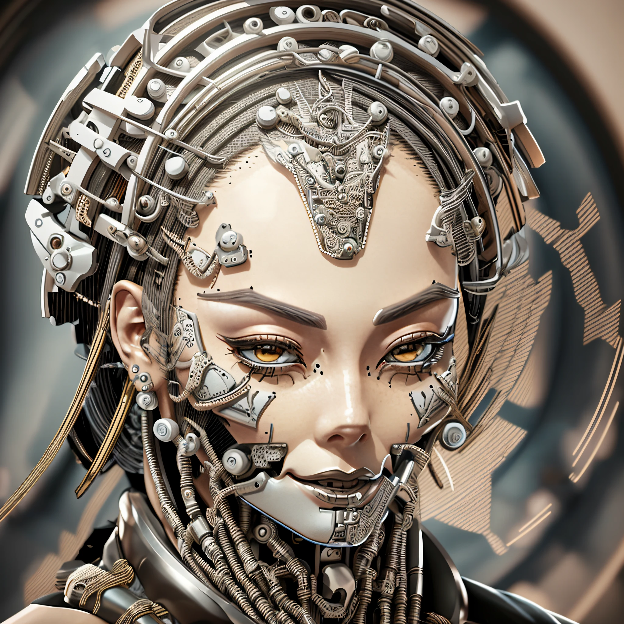 geisha cyborg detailed 6k full focus part of the robotic face full of sharp details rich in detail