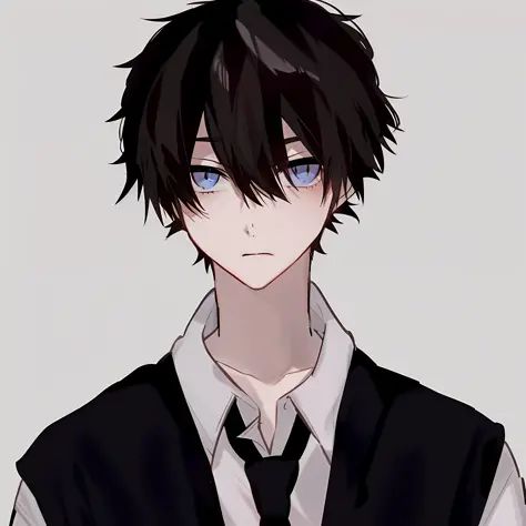 Anime boy with black hair and white shirt and tie, tall anime man with blue eyes, anime boy, young anime person, anime handsome ...