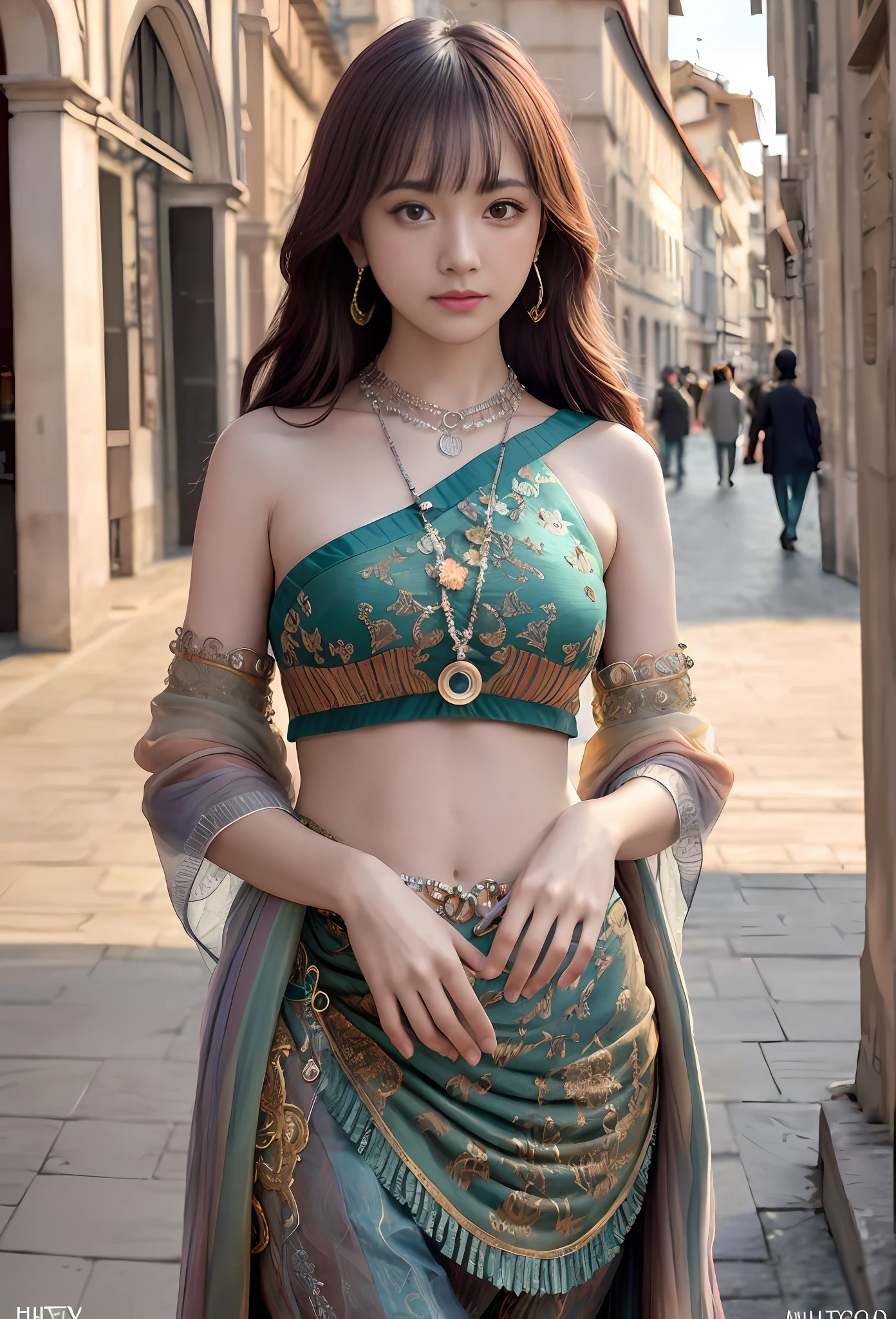 80mm, epic realistic, painting of a dancer on a street of 2020s Florence,(Florence Cathedral background),navel,crowd, by range murata, a big red sun in the background, stunning, matted, paul gauguin, van gogh, art by greg rutkowski and artgerm, soft cinematic light, adobe lightroom, photolab, hdr, intricate, highly detailed, (depth of field:1.4), (dark shot:1.22), neutral colors, (hdr:1.4), (muted colors:1.4), (intricate), (artstation:1.2), hyperdetailed, dramatic, intricate details, (technicolor:0.9), (rutkowski:0.8), cinematic, detailed, soft light, sharp, exposure blend, medium shot, bokeh, (hdr:1.4), high contrast, (cinematic,black and orange:0.85), (muted colors, dim colors, soothing tones:1.3), low saturation, (hyperdetailed:1.2), (noir:0.4), soft light, sharp, exposure blend, medium shot, bokeh, (hdr:1.4), high contrast, (cinematic, teal and orange:0.85), (muted colors, dim colors, soothing tones:1.3), low saturation, (hyperdetailed:1.2), (noir:0.4), (intricate details:1.12), hdr, (intricate details, hyperdetailed:1.15)