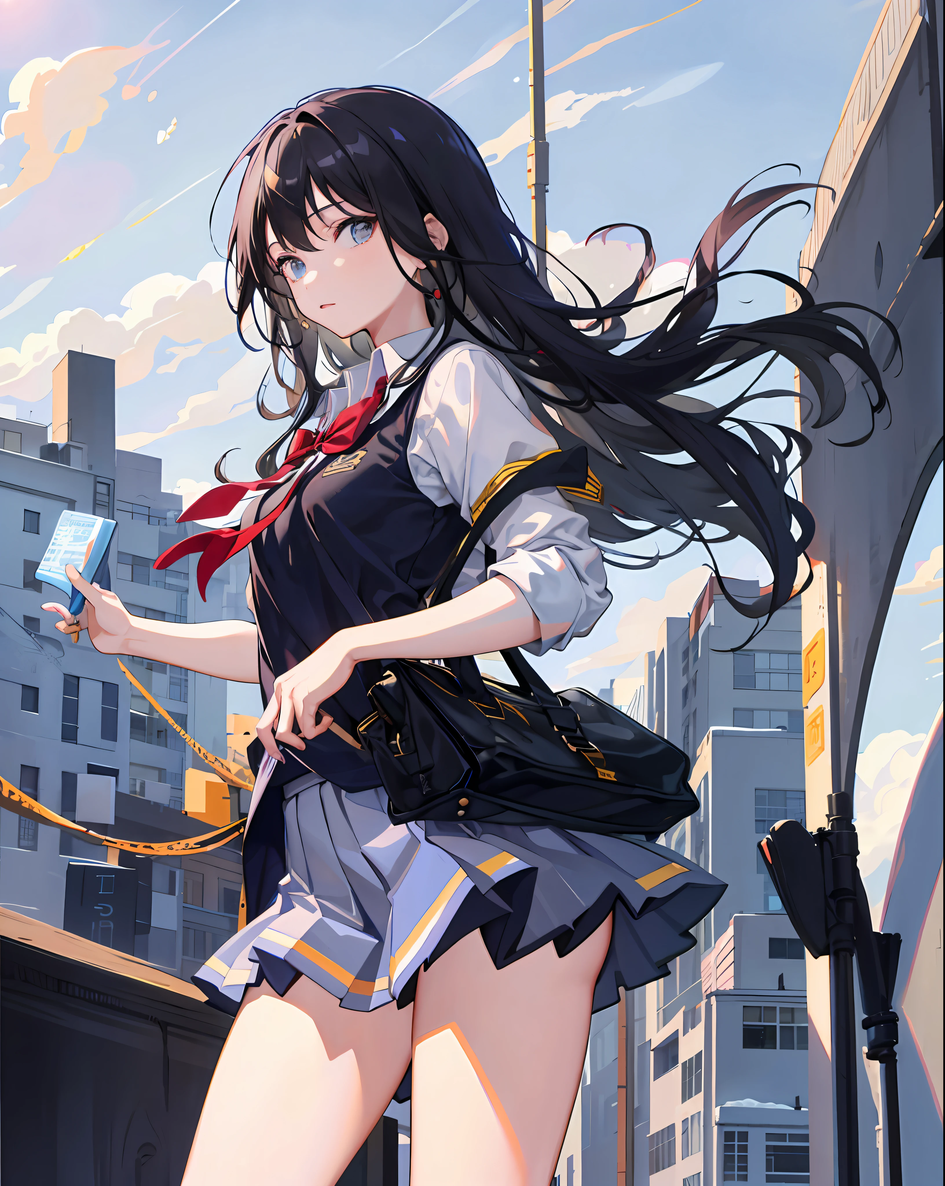 1 girl, ((school uniform: 1.2)), school classroom, royal sister, high cold, indifferent, black hair,