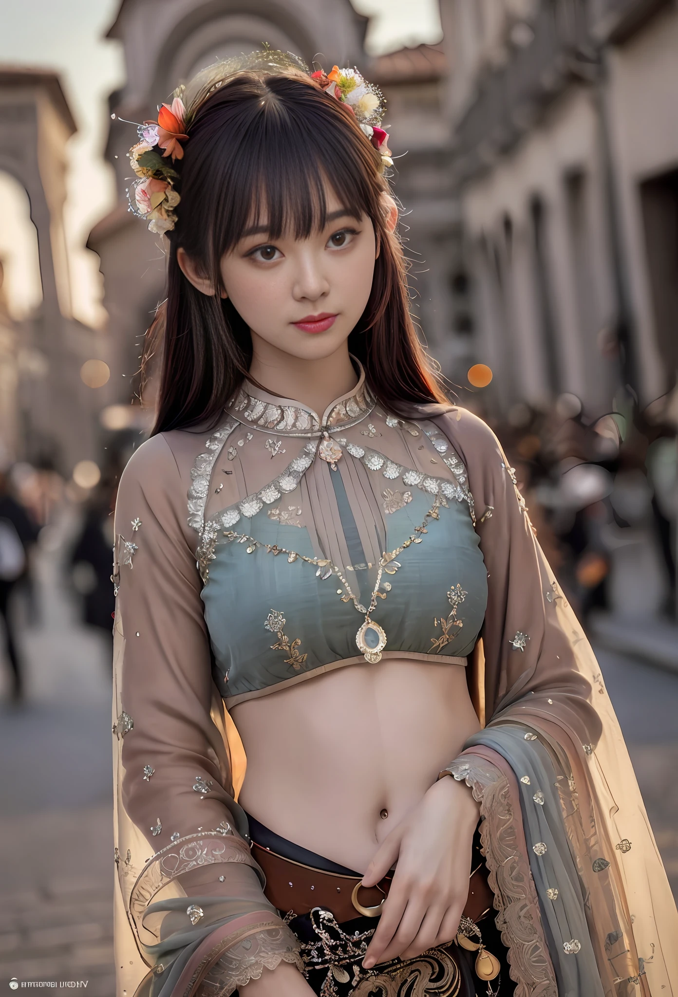 80mm, epic realistic, painting of a dancer on a street of 2020s Florence,(Florence Cathedral background),navel,crowd, by range murata, a big red sun in the background, stunning, matted, paul gauguin, van gogh, art by greg rutkowski and artgerm, soft cinematic light, adobe lightroom, photolab, hdr, intricate, highly detailed, (depth of field:1.4), (dark shot:1.22), neutral colors, (hdr:1.4), (muted colors:1.4), (intricate), (artstation:1.2), hyperdetailed, dramatic, intricate details, (technicolor:0.9), (rutkowski:0.8), cinematic, detailed, soft light, sharp, exposure blend, medium shot, bokeh, (hdr:1.4), high contrast, (cinematic,black and orange:0.85), (muted colors, dim colors, soothing tones:1.3), low saturation, (hyperdetailed:1.2), (noir:0.4), soft light, sharp, exposure blend, medium shot, bokeh, (hdr:1.4), high contrast, (cinematic, red and orange:0.85), (muted colors, dim colors, soothing tones:1.3), low saturation, (hyperdetailed:1.2), (noir:0.4), (intricate details:1.12), hdr, (intricate details, hyperdetailed:1.15)