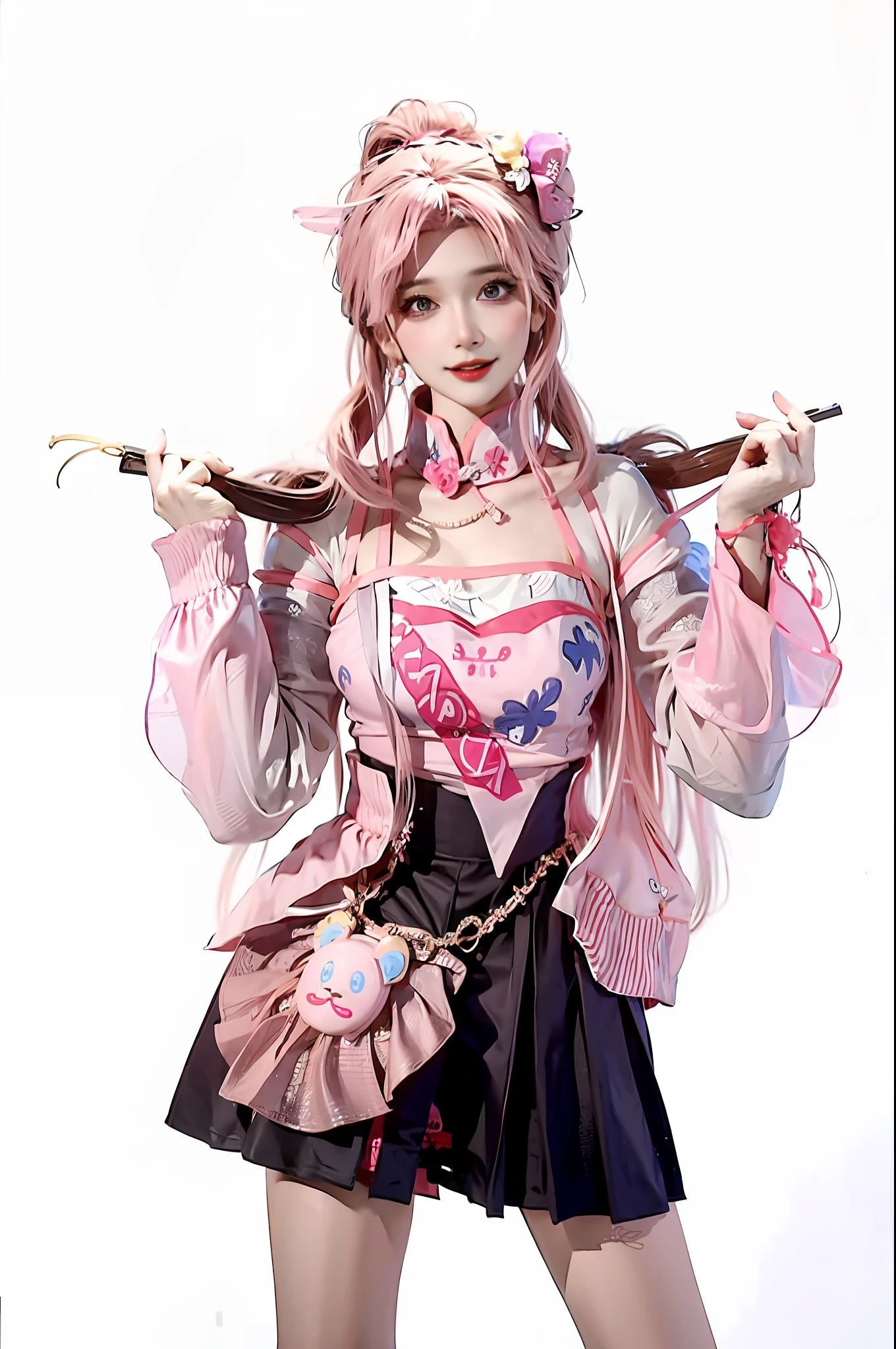 araffe dressed in a pink outfit and a pink hat, belle delphine, render ...