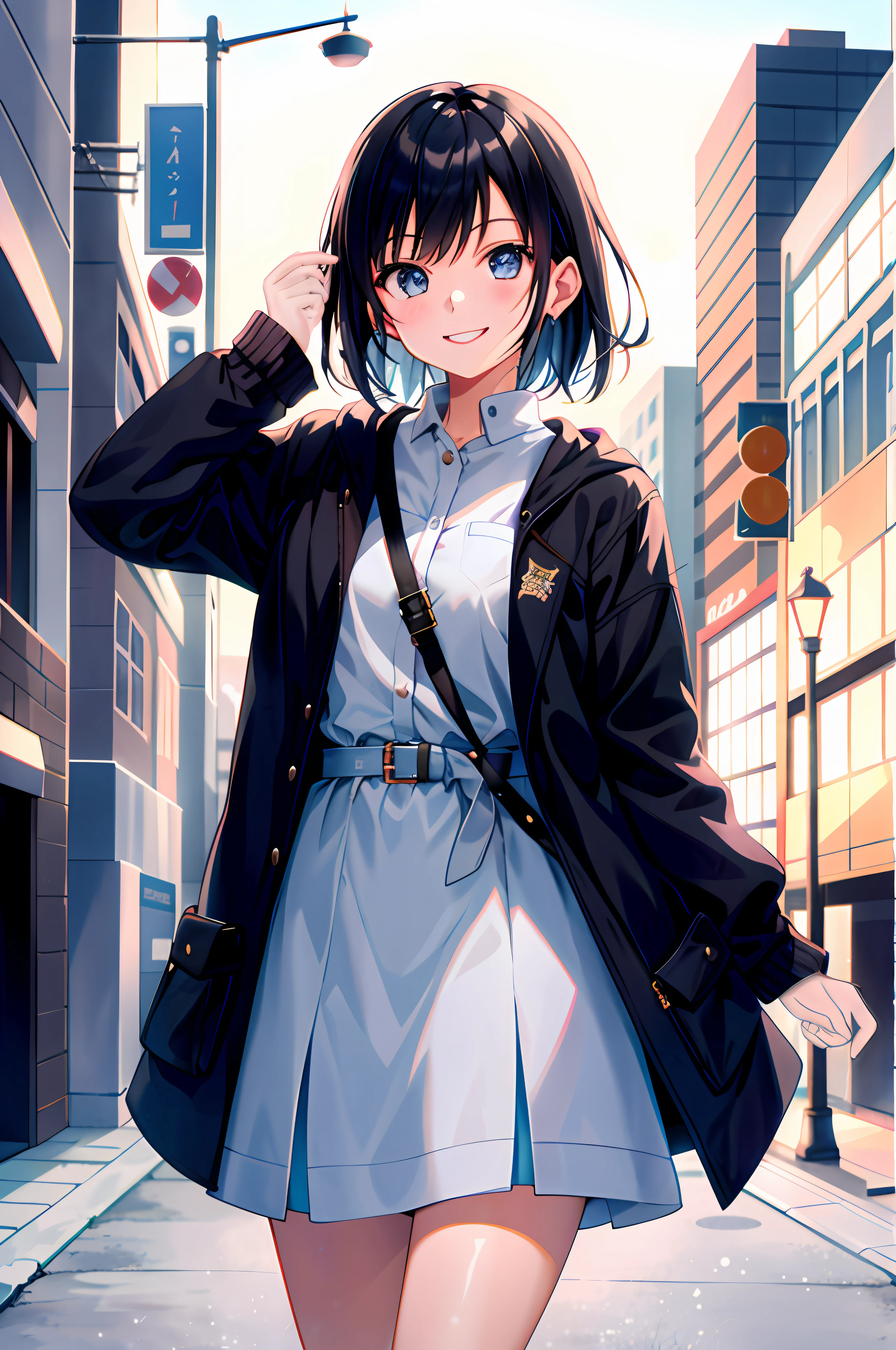 anime girl in a short dress and jacket walking down a street, anime moe artstyle, anime style 4 k, anime style. 8k, anime visual of a cute girl, young anime girl, digital anime illustration, anime style illustration, anime style portrait, makoto shinkai style, an anime girl, portrait of an anime girl, beautiful anime high school girl