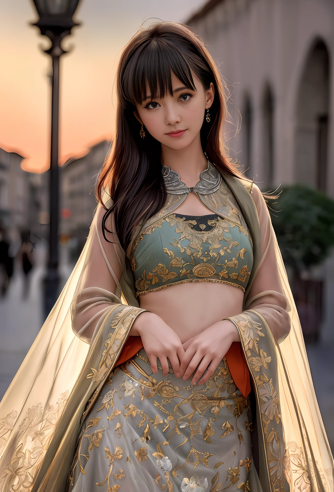 80mm, epic realistic, painting of a dancer on a street of 2020s Florence,(Florence Cathedral background),navel,crowd, by range murata, a big red sun in the background, stunning, matted, paul gauguin, van gogh, art by greg rutkowski and artgerm, soft cinematic light, adobe lightroom, photolab, hdr, intricate, highly detailed, (depth of field:1.4), (dark shot:1.22), neutral colors, (hdr:1.4), (muted colors:1.4), (intricate), (artstation:1.2), hyperdetailed, dramatic, intricate details, (technicolor:0.9), (rutkowski:0.8), cinematic, detailed, soft light, sharp, exposure blend, medium shot, bokeh, (hdr:1.4), high contrast, (cinematic,black and orange:0.85), (muted colors, dim colors, soothing tones:1.3), low saturation, (hyperdetailed:1.2), (noir:0.4), soft light, sharp, exposure blend, medium shot, bokeh, (hdr:1.4), high contrast, (cinematic, black and orange:0.85), (muted colors, dim colors, soothing tones:1.3), low saturation, (hyperdetailed:1.2), (noir:0.4), (intricate details:1.12), hdr, (intricate details, hyperdetailed:1.15)