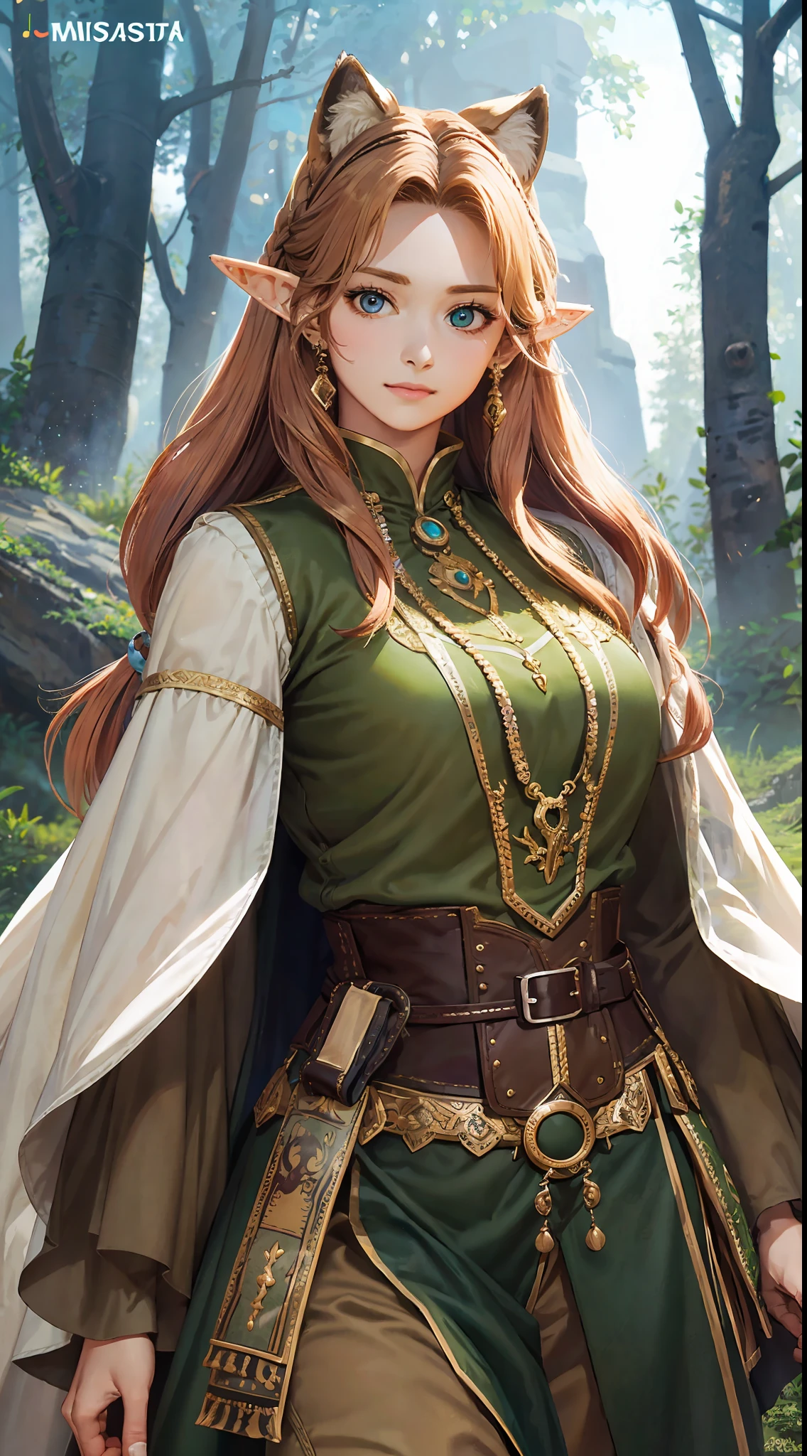 (masterpiece, best quality), 1girl, beautiful elf ranger, (massive dire wolf companion:1.3), patrolling the mystical mountain forest, detailed ranger armor, braided hair, perfect face, beautiful face, big gorgeous eyes, perfect slim fit body, serious, afternoon, bright colors