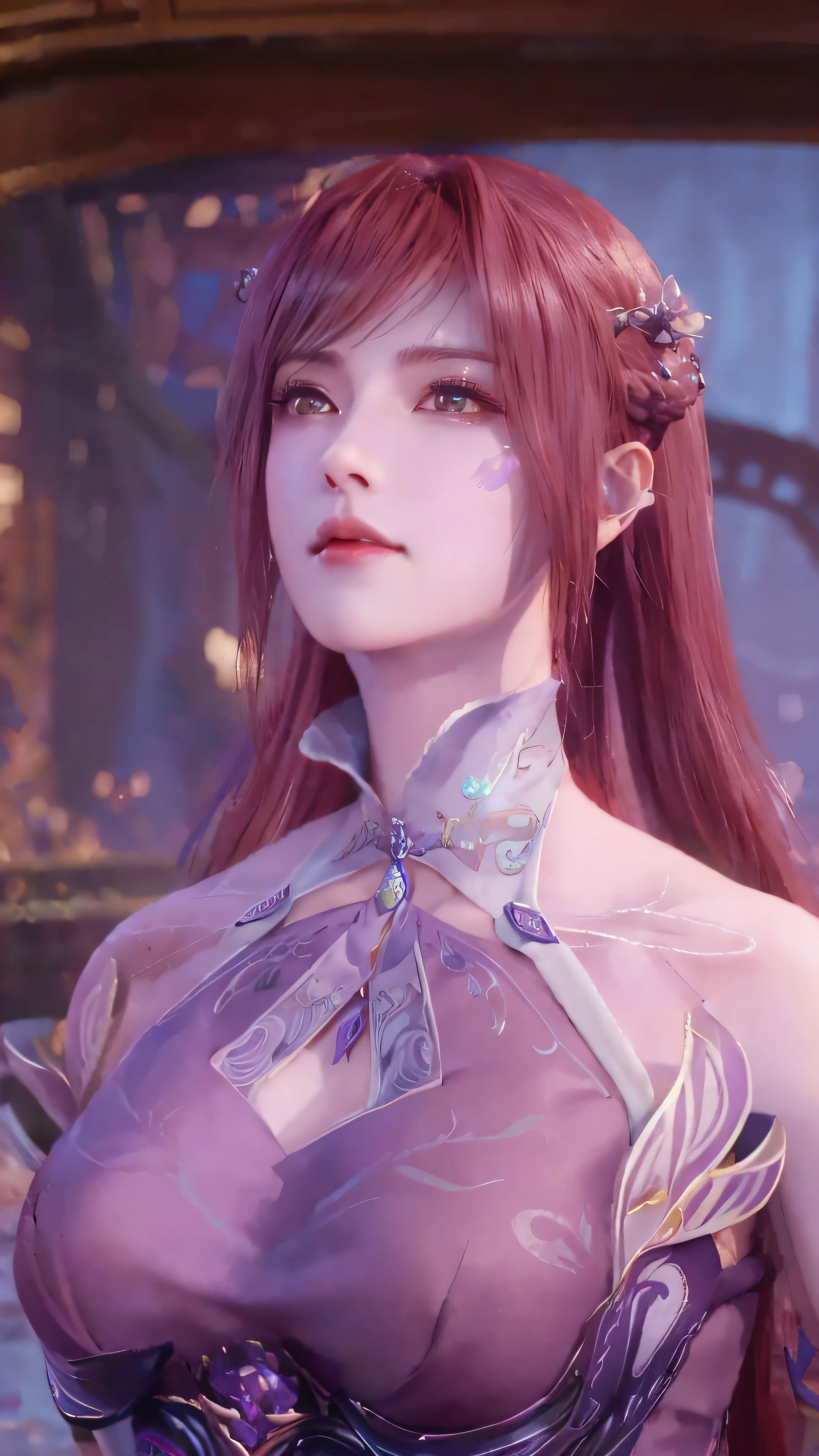 a close up of a woman in a purple dress with a sword, 8k artgerm bokeh, game cg, smooth anime cg art, 4 k detail fantasy, intricate ornate anime cgi style, yun ling, full body xianxia, cinematic goddess close shot, ((a beautiful fantasy empress)), from final fantasy xiii, portrait knights of zodiac girl