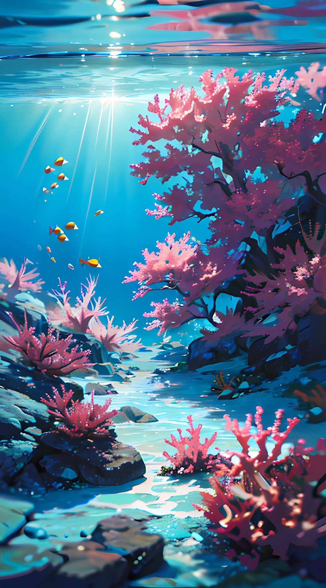 (傑作, 最高品質:1.2), (人間はいない, 崖, 水中, 視点, 下から:1.5), 8k, RAW写真, 不条理な, 美しいサンゴ礁, 岩, 非常に小さな魚がたくさん, 色とりどりの熱帯魚, 光漏れ, 被写界深度, 素晴らしい景色, フィルムグレイン, 色収差, ダイナミックライティング, ドラマチックな照明, 高解像度, 写実的な, フィルムグレイン, 色収差, 高解像度, 超詳細, 細かく詳細に, 非常に詳細な, 影, シャープなフォーカス