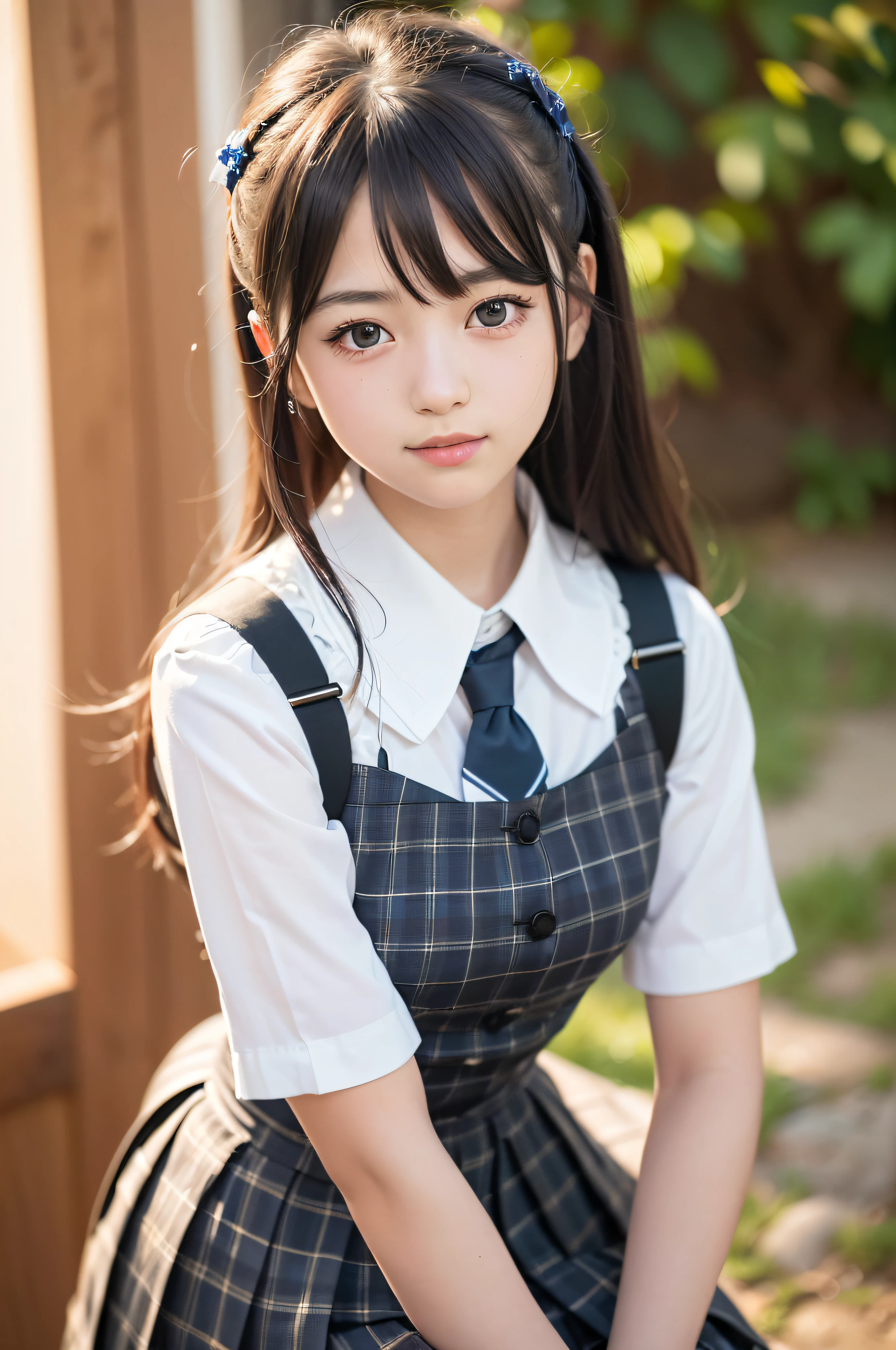 Arafed asian girl in a school uniform posing for a picture - SeaArt AI