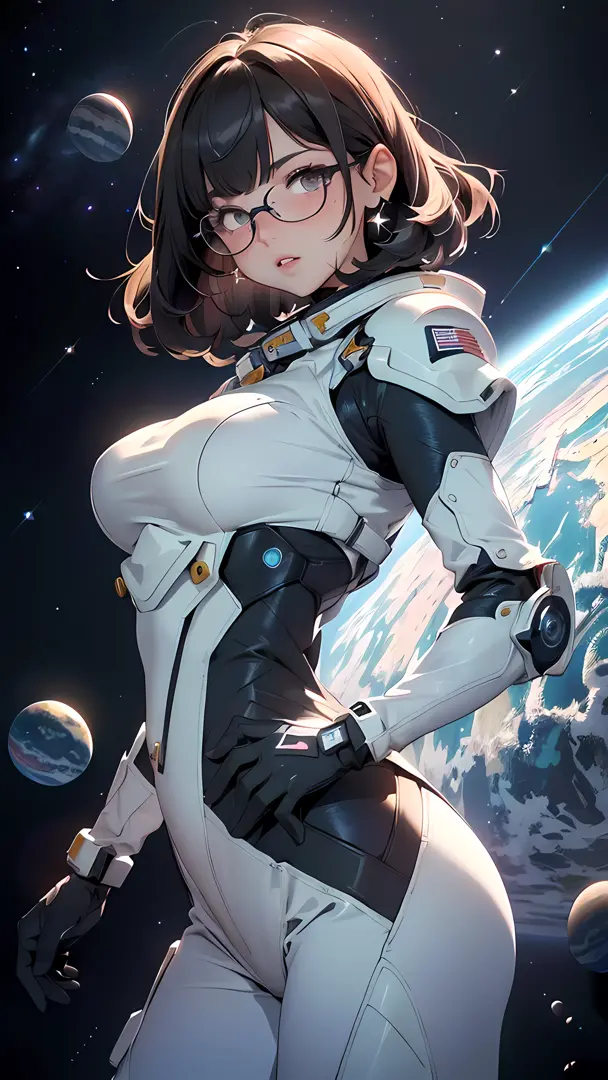 spacepunk, (Universe Background: 1.5, detailed background:1.25), (Isometric: 1.0), double exposure, (masterpiece, best quality:1.3), (highres:1.5), absurdres, ultra detailed, (1girl:1.3), (dynamic pose):1.0 BREAK, ((upper body image:1.3)), ((1 extremely cu...