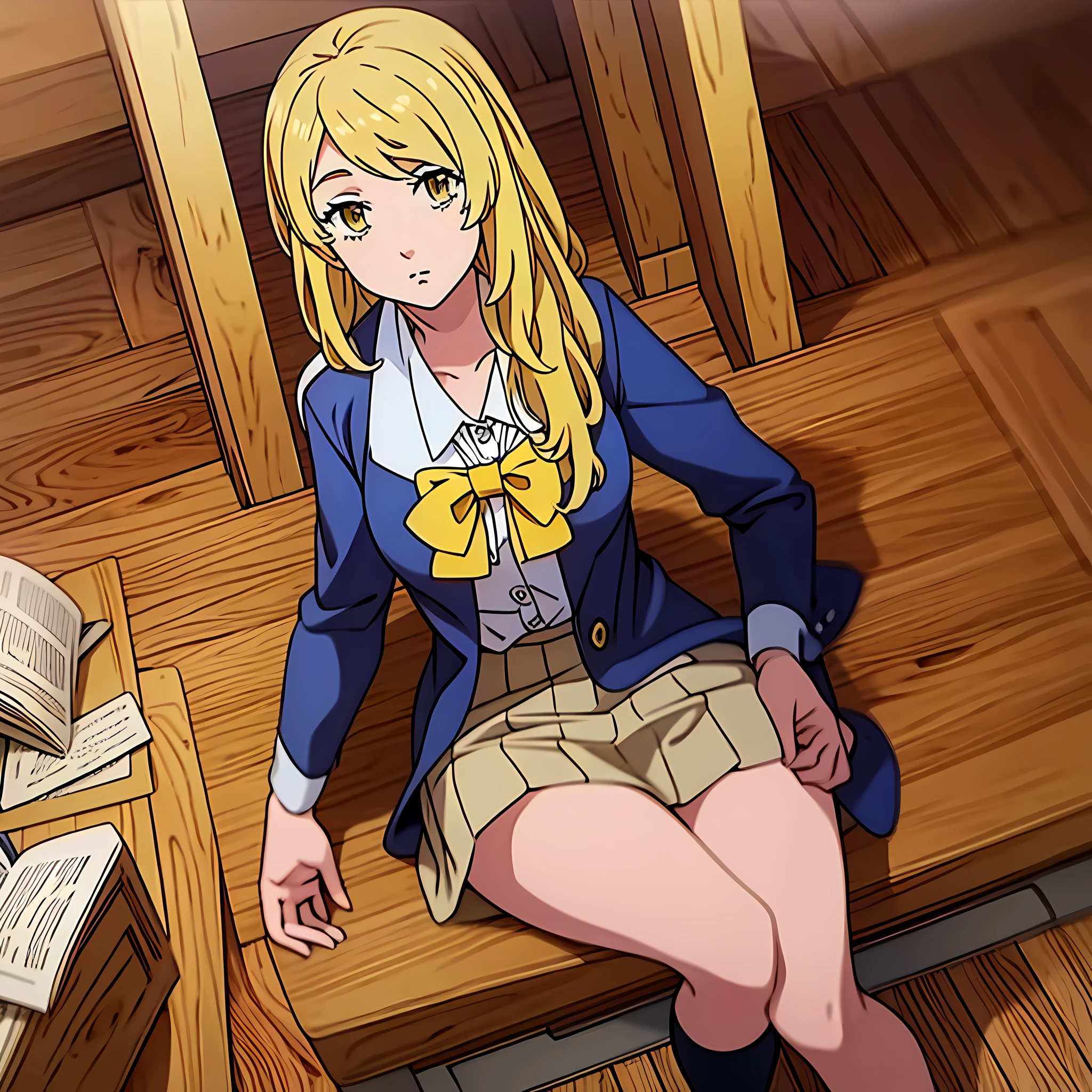 EmmaSano,blonde hair,yellow eyes,long hair,solo,1girl,masterpiece,school uniform