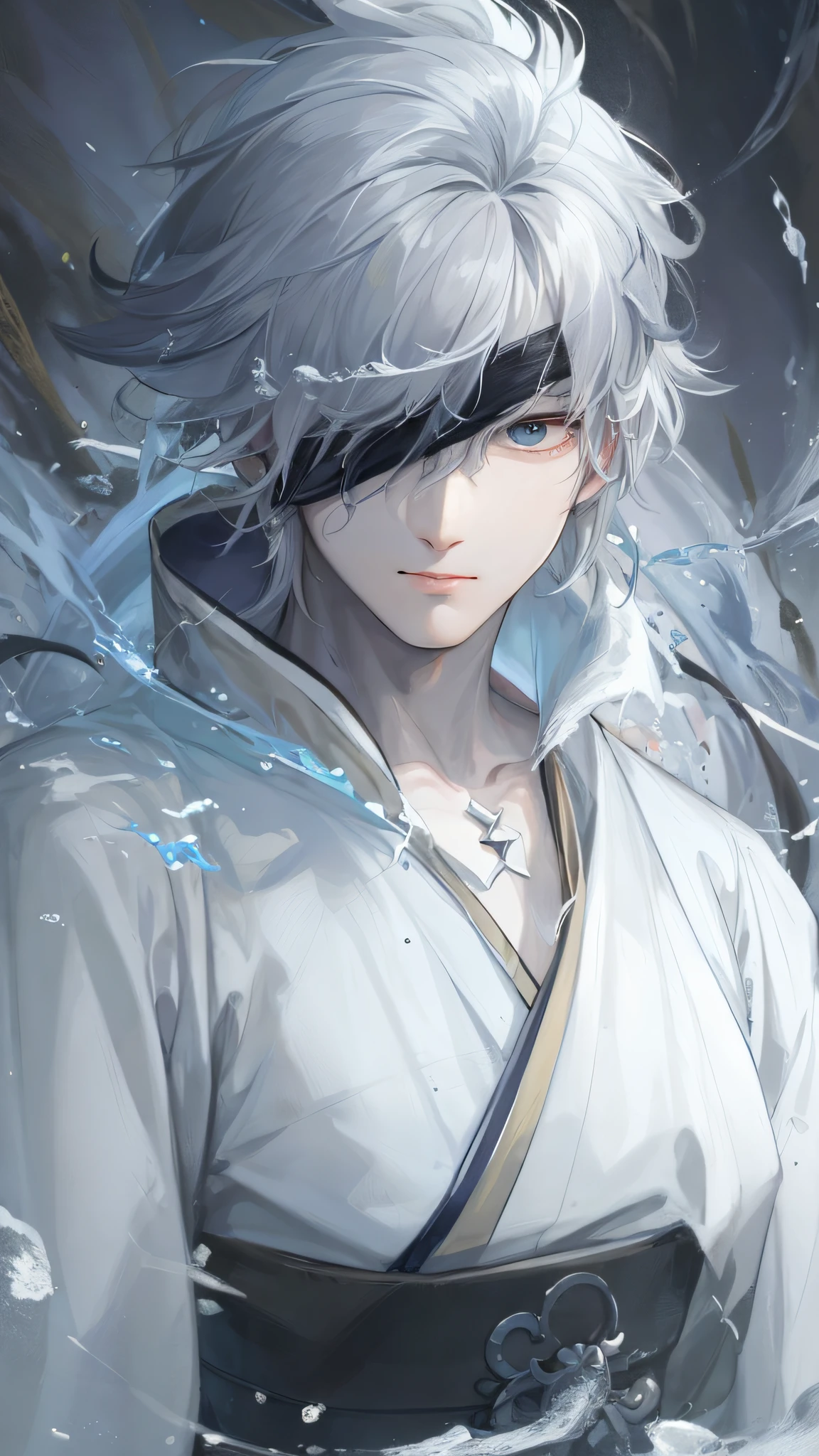 Close-up of a white-haired boy, beautiful character painting, Guviz, Guvitz-style artwork, white-haired god, Yang J, epic exquisite character art, amazing character art, Fan Qi, Wu Zhun Shifan, Gu Wiz in pixiv art station, clear and cold face,