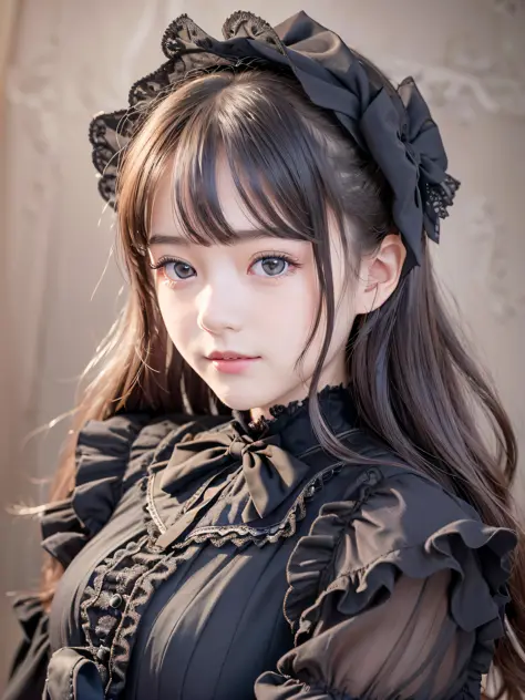 1 nogizaka girl, utterly cute, bishojo, 14yo, (gothic lolita fashion), an exquisitely detailed and beautiful face and eyes and s...