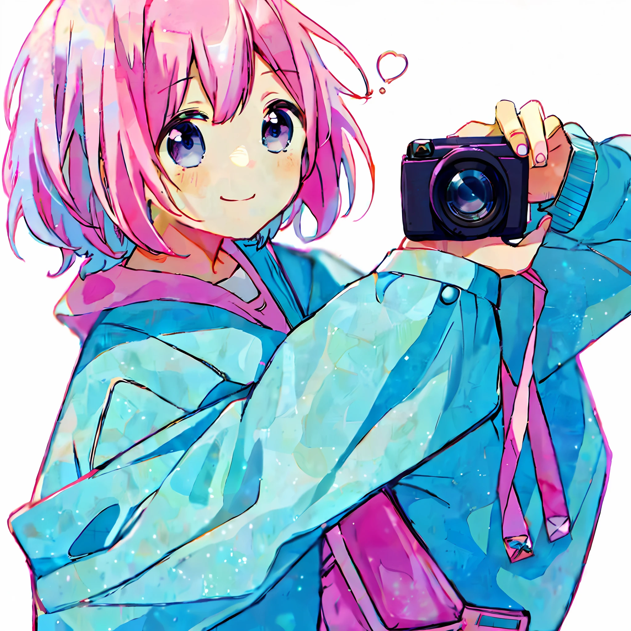 anime girl with pink hair holding a camera and smiling, ig studios anime style, anime moe artstyle, in an anime style, sayori, anime stylized, lofi girl, flat anime style shading, anime style. 8k, mihoyo art style, anime artstyle, cute art style, lofi portrait, in anime style, anime art style