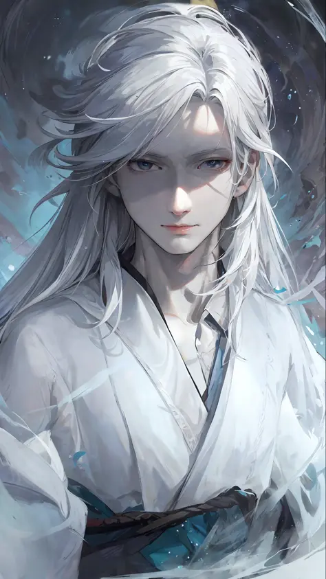 Close-up of a white-haired boy, beautiful character painting, Guviz, Guvitz-style artwork, white-haired god, Yang J, epic exquis...