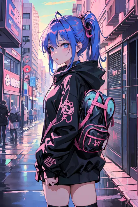 anime girl in the rain with a backpack and a backpack, anime style 4 k, cyberpunk anime girl in hoodie, 4k anime wallpaper, anime art wallpaper 8 k, anime art wallpaper 4k, anime art wallpaper 4 k, anime wallpaper 4k, anime wallpaper 4 k, anime style. 8k, ...