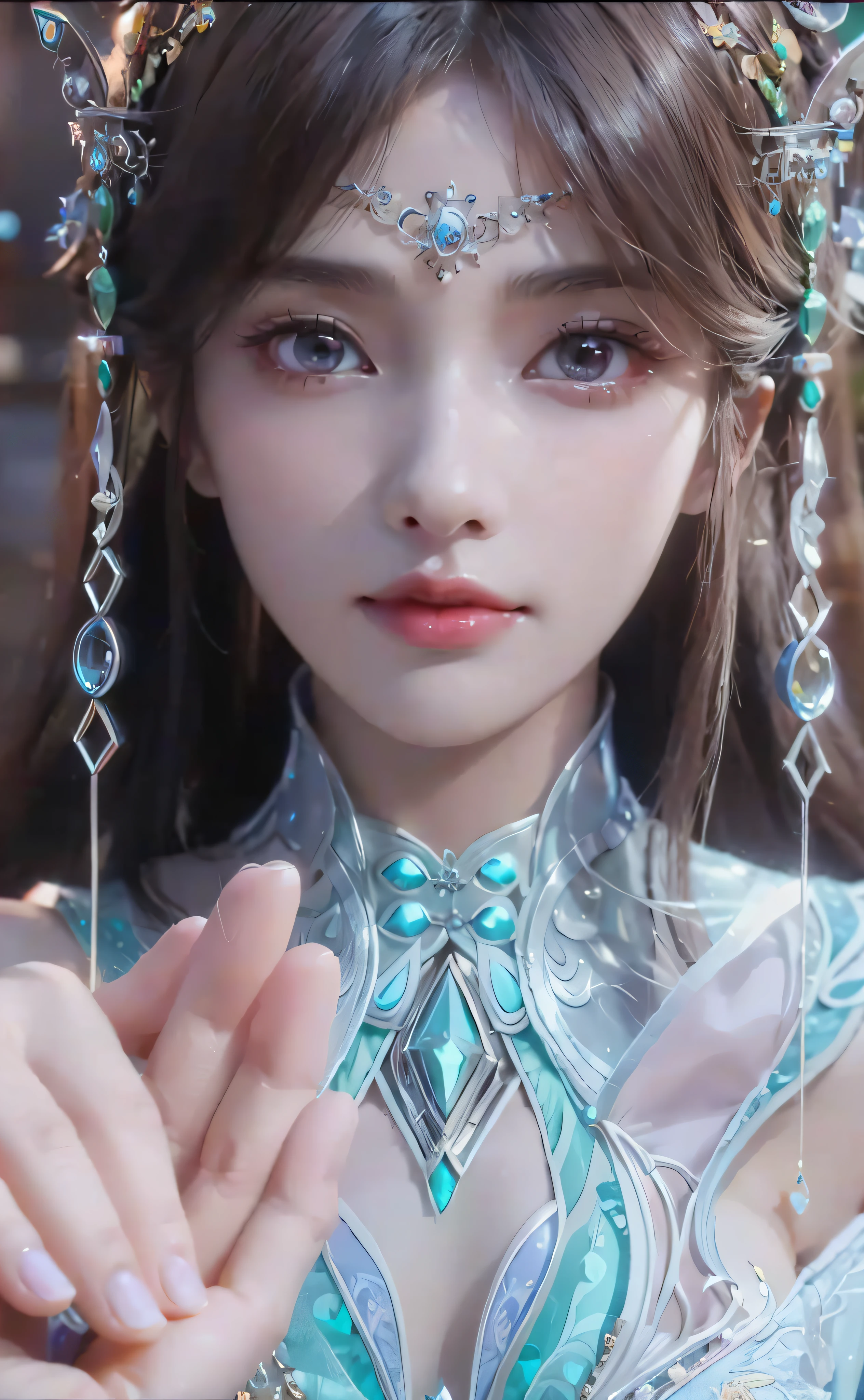 a close up of a woman with a tia on her head, intricate ornate anime cgi style, 4 k detail fantasy, anime cgi, cinematic goddess close shot, inspired by Li Mei-shu, a beautiful fantasy empress, inspired by Lan Ying, smooth anime cg art, close up character, hyperdetailed fantasy character, game cg, ruan jia and artgerm