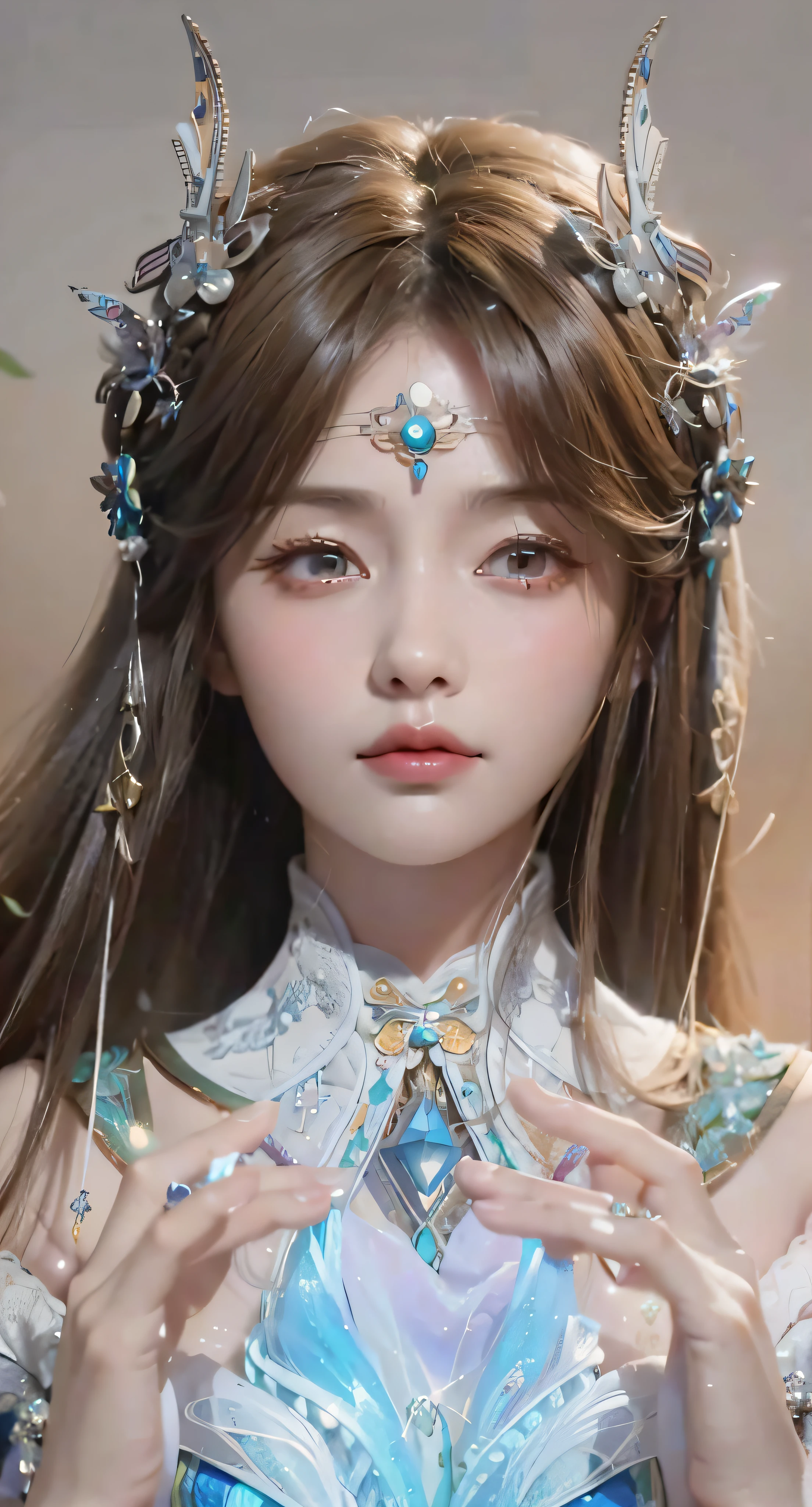 a close up of a woman with a tia on her head, intricate ornate anime cgi style, 4 k detail fantasy, anime cgi, cinematic goddess close shot, inspired by Li Mei-shu, a beautiful fantasy empress, inspired by Lan Ying, smooth anime cg art, close up character, hyperdetailed fantasy character, game cg, ruan jia and artgerm