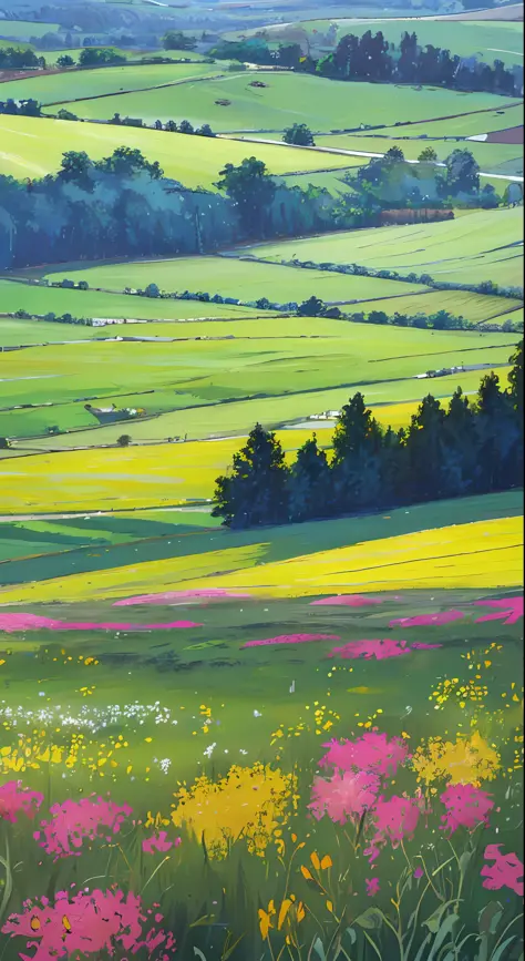 ((masterpiece)), (8k, high_resolution),(best quality), meadow, field, large field, meadow flowers and grasses, landscape, yuezlu...