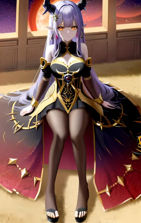 Anime character with horns and a dress with full body, moon clothes, astral witch clothes, fantasy outfit, /!\ The Sorceress, Ayaka Genshin Impact, Anime Goddess, Highly Detailed Full Body, Dark Sorceress Full Body Pose, Beautiful Celestial Magician, Full ...