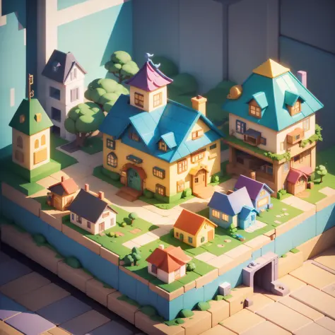 a cartoon image of a house with a cat on top of it, isometric 3d fantasy cute house, isometric illustration fun, in a candy land...