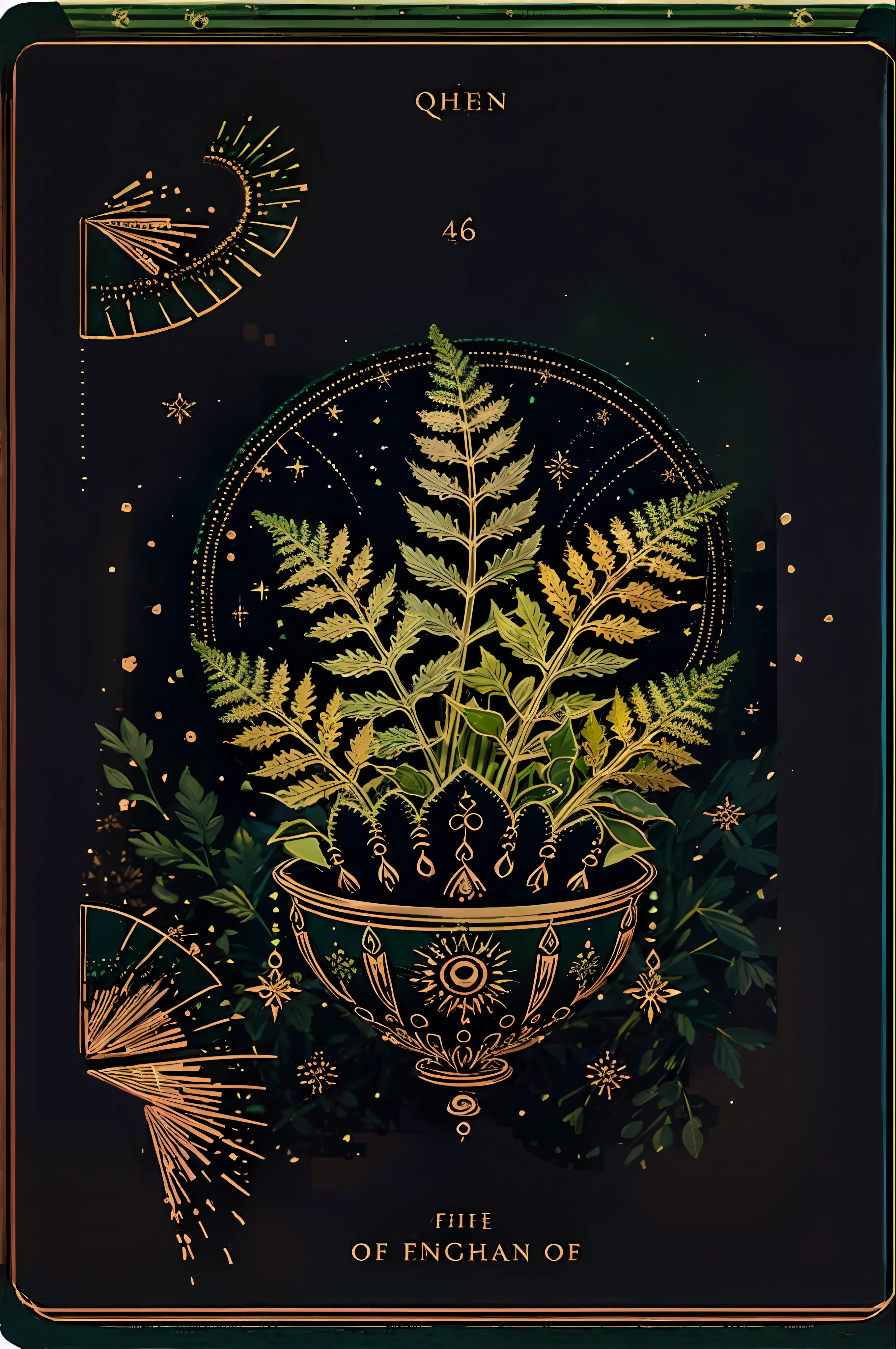 carte d&#39;âme, doubler, ((fougère de conte de fées de couleur verte)), beaucoup de détails magiques, magnifique palette de couleurs naturelles