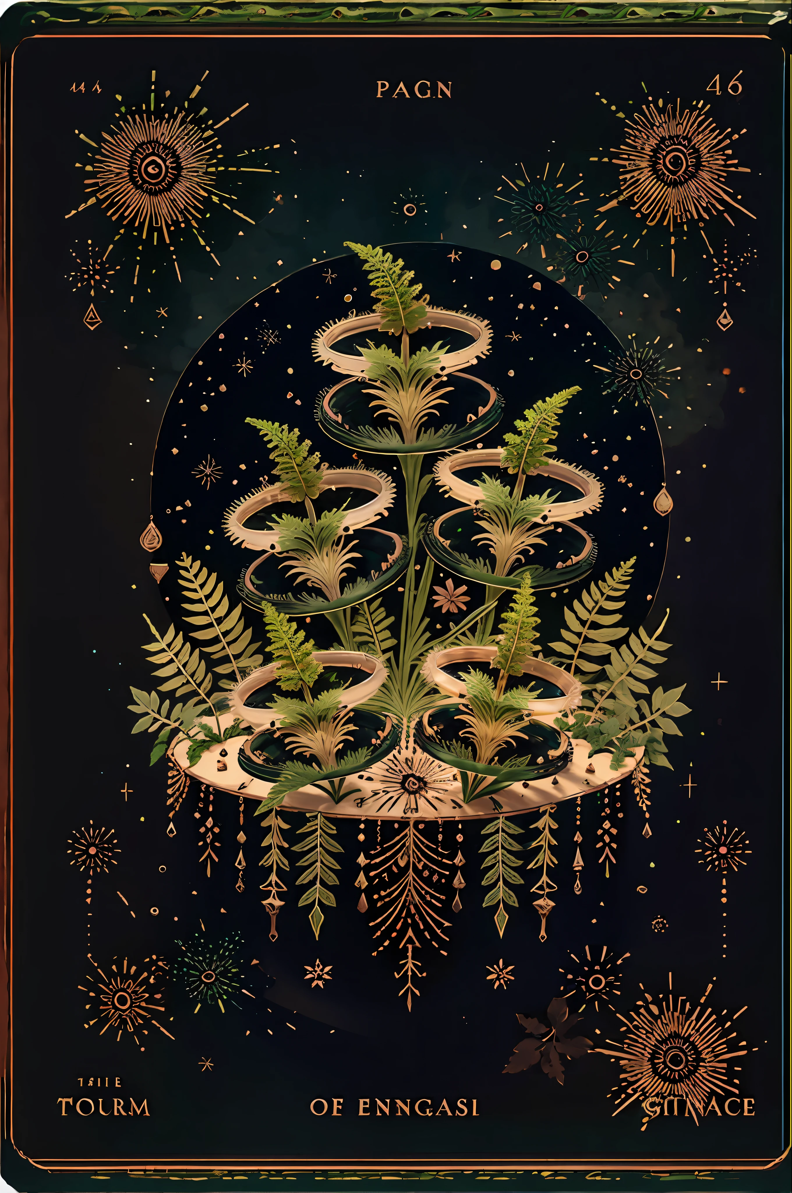 Soul card, line, ((green coloured fairytale fern)), many magic details, wonderful natural color scheme