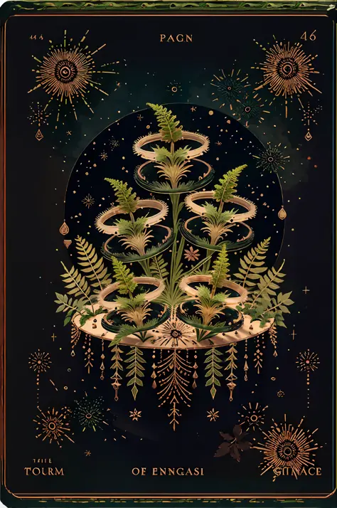 Soul card, line, ((green coloured fairytale fern)), many magic details, wonderful natural color scheme