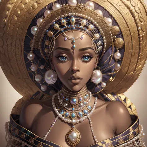 Epic hyperrealistic cinematic arafed woman wearing a beaded shawl and a pearl necklace, amazingly complex intricate exquisitely ...