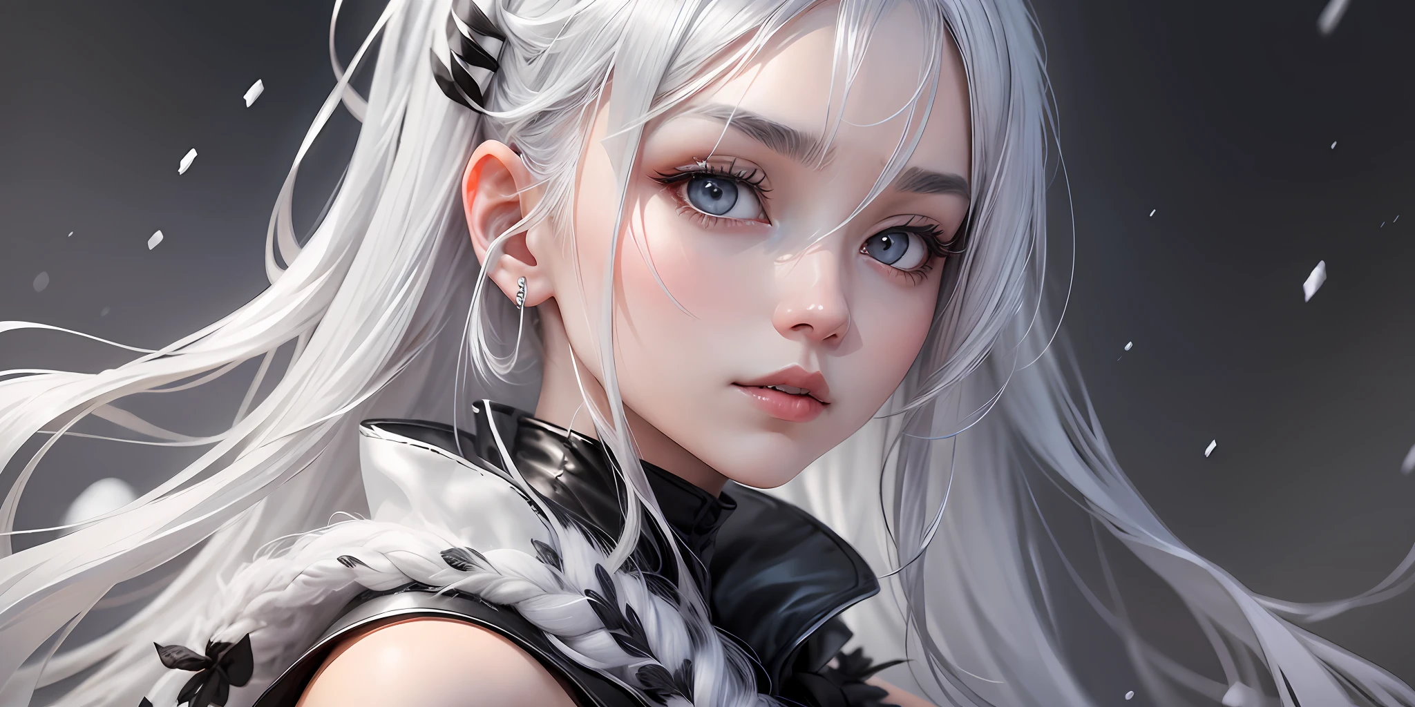 Silver-haired girl (two-dimensional, high cold, black and white silk, snow plateau, with a knife) --auto --s2