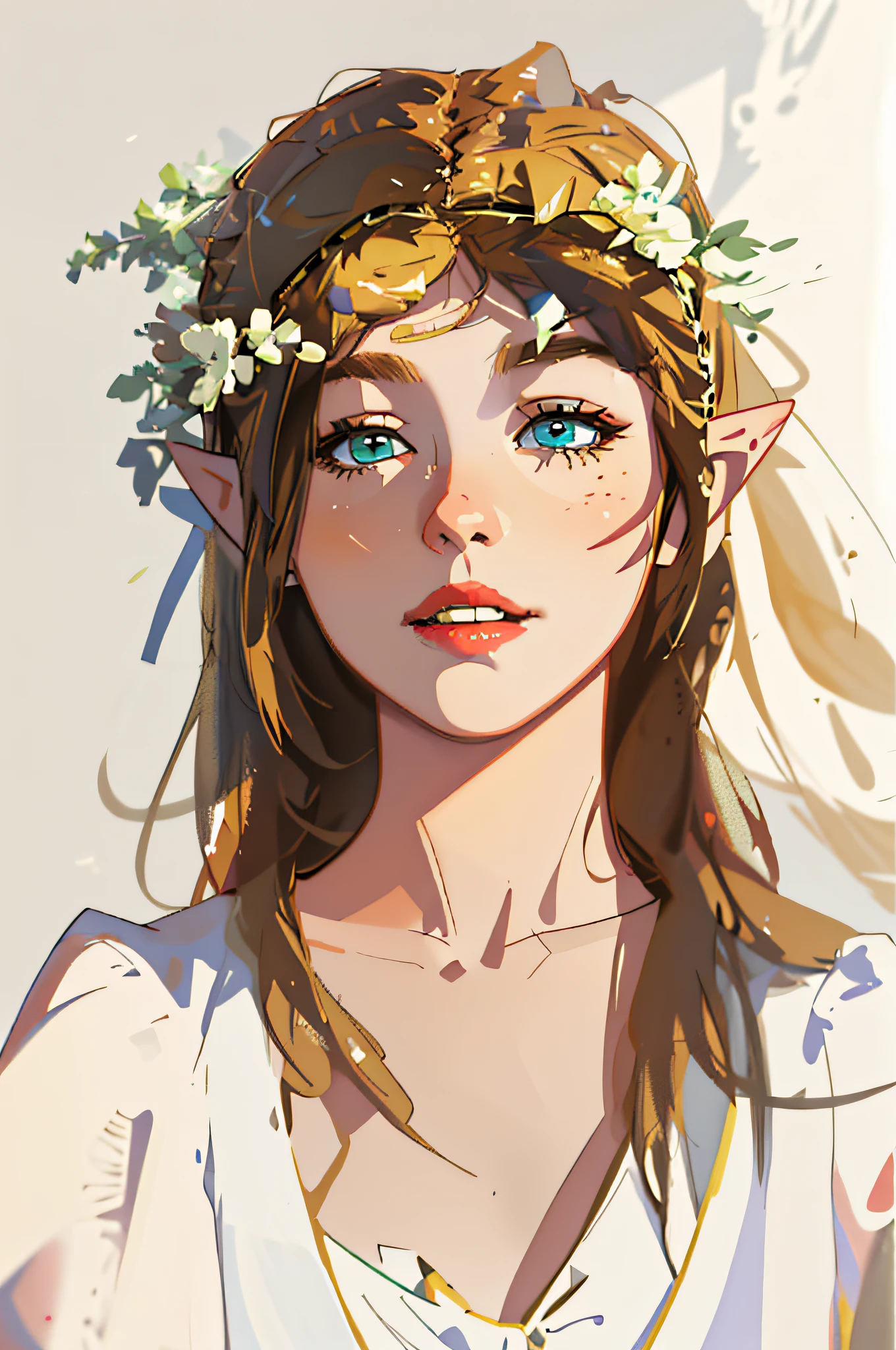 alta definición, (mejor detalle) (mejor calidad), hay una mujer con una corona de flores en la cabeza, (Zelda), ((rubio)))